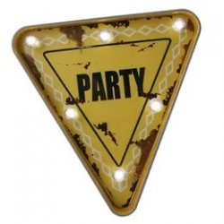 skylt, party, metallskylt lyser, nostalgi