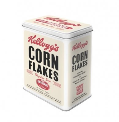 plåtburk. burk, kelloggs, nostalgi