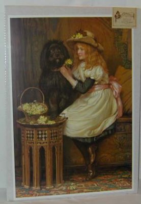 Plansch: Flicka med svart hund ca1880-1910
