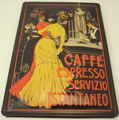 Plåtskylt: Caffe Esspresso Relief mönster