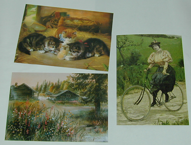 Nostalgikort: Katt,, Stuga och Cyklande frod