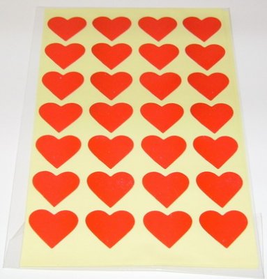 Klisterark: Röda hjärtan 2 cm /2 ark