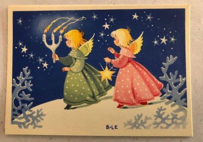 julkort, gamla julkort. änglar. -50talet.