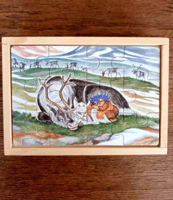 träpussel, plupp, trädlåda, björn, räv, ren