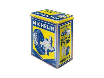 plåtburk, vintage, michelin, retro